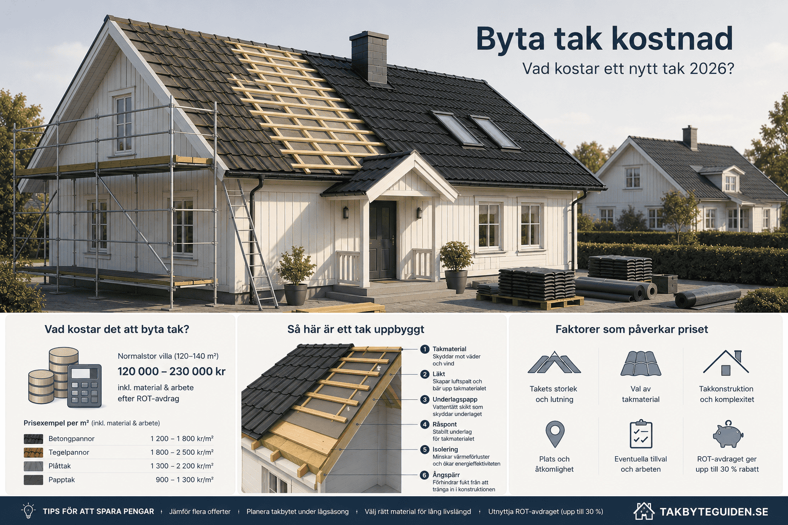 Byta tak kostnad – Vad kostar ett nytt tak 2026?
